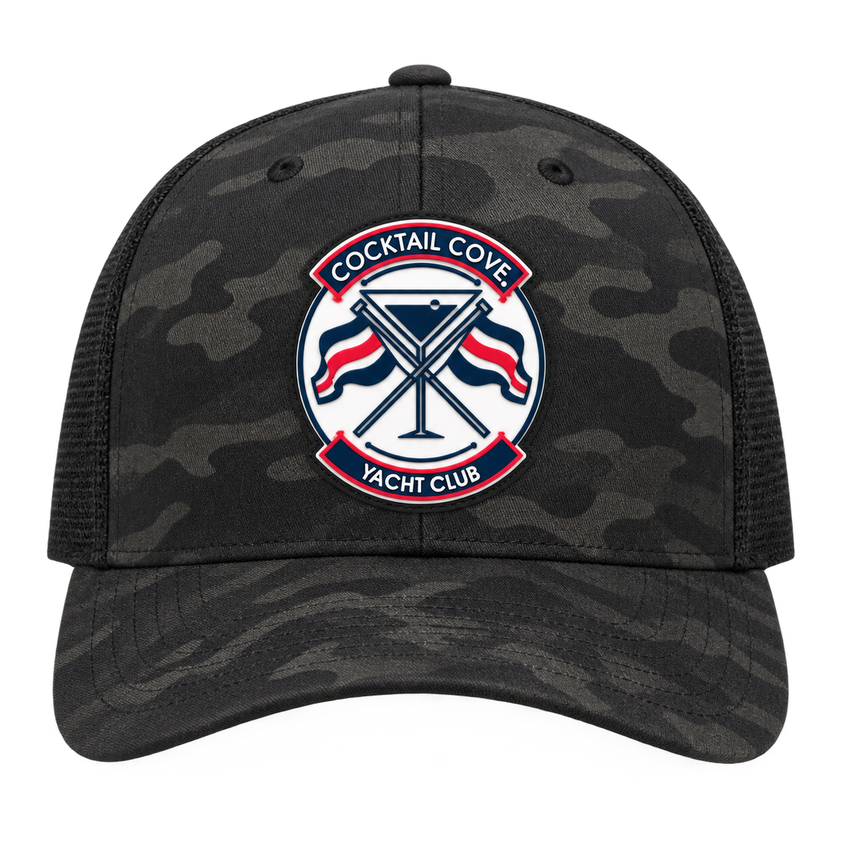 Black camo trucker hat, included in the 3-pack
